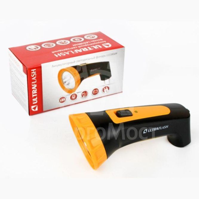Фонарь LED 3804M (аккум. 220В черн./желт. 4 LED SLA пласт. коробка) Ultraflash 12867