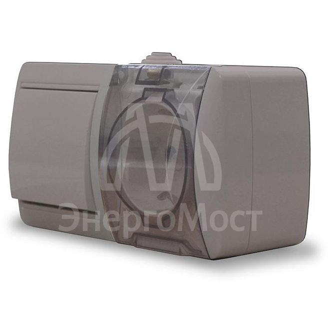 Блок ОП Клио 1-кл. выкл. 10А + розетка 1-м 16А 250В с заземл. с прозр. крышкой сер. Universal К2237-Gr