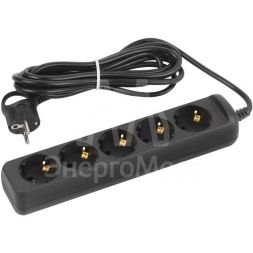 Удлинитель электрический UX-5e-5m-B с заземлением 5 розеток 5м ПВС 3х0.75мм2 10А черн. Эра Б0057726