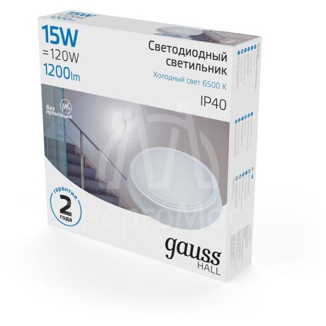 Светильник светодиодный HALL 15Вт 6500К IP40 1200лм d155х33мм ДБП круг настенно-потолочный GAUSS 193411315