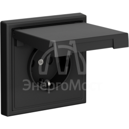 Розетка ArtGallery 16А IP20 с заземл. со шторками с крышкой быстрозажим. клем. механизм карбон SE GAL001046S