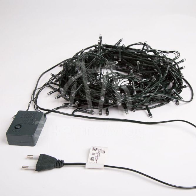 Гирлянда &amp;quot;ТВИНКЛ ЛАЙТ LED&amp;quot; (с контроллером 8 режимов) 15м 120LED 10Вт 220В IP20 бел. провод темн.-зел. ПВХ NEON-NIGHT 303-056