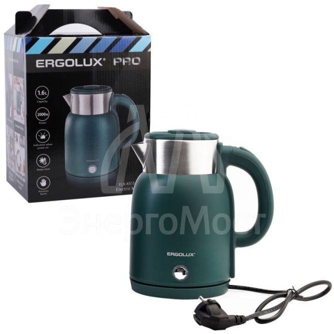 Чайник электрический ELX-KS13-C05 PRO нерж.сталь/пластик 1.6л 220-240В 2000Вт зел. ERGOLUX 15331
