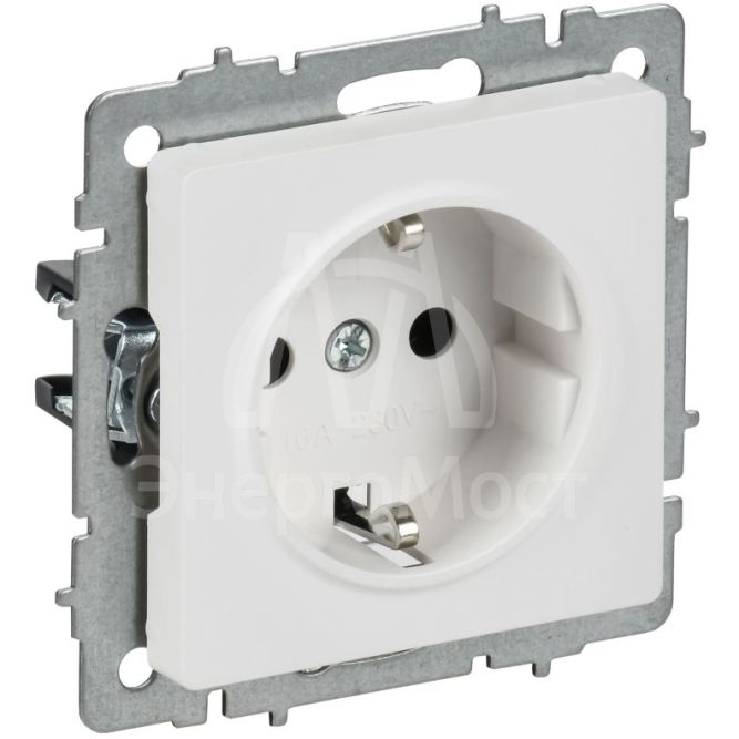 Розетка BRITE РС14-1-0-БрАБ 16А с заземл. защ. шторки механизм арктич. бел. IEK BR-R14-16-K91