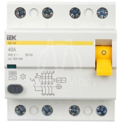 Выключатель дифференциального тока (УЗО) 4п 40А 300мА тип AC ВД1-63 IEK MDV10-4-040-300