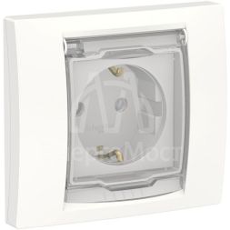 Розетка 1-м СП 2мод. Unica New 16А IP44 с заземл. защ. шторки с крышкой бел. SchE NU003718