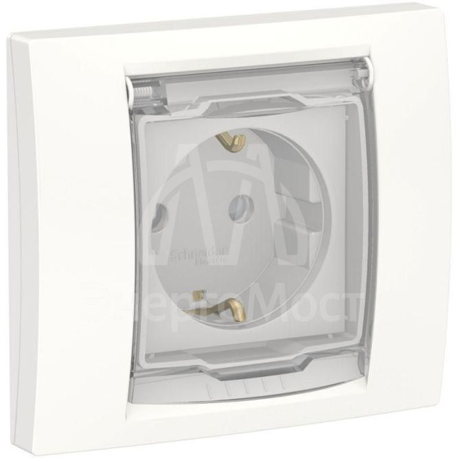 Розетка 1-м СП 2мод. Unica New 16А IP44 с заземл. защ. шторки с крышкой бел. SchE NU003718