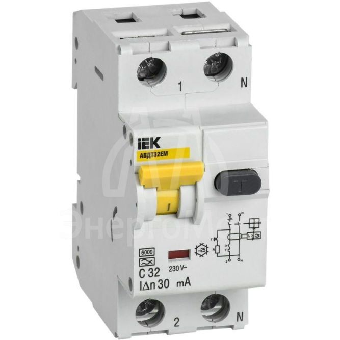 Выключатель автоматический дифференциального тока C 32А 30мА АВДТ32EM IEK MVD14-1-032-C-030