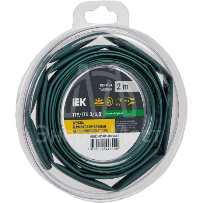 Трубка термоусадочная ТТУ нг-LS 3/1.5 зел. (уп.2м) IEK UDR12-003-D15-002-K06-T