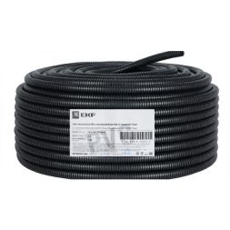 Труба гофрированная ПВХ d20мм с протяжкой черн. (уп.100м) Plast EKF tg-z-20-100-black