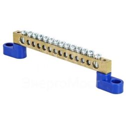 Шина нулевая N 6х9 14 отверстий 2 синих угловых изолятора латунь розн. стикер PROxima EKF sn0-63-14-2-r