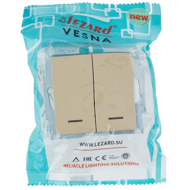 Выключатель двойной с подсветкой VESNA зол. LEZARD 742-3688-112