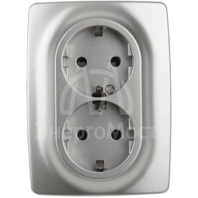 Розетка 2-м СП Эра12 12-2106-03 16А IP20 16AX 250В 2х2P+E Schuko алюм. Эра Б0031230