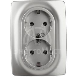 Розетка 2-м СП Эра12 12-2106-03 16А IP20 16AX 250В 2х2P+E Schuko алюм. Эра Б0031230