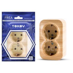 Розетка 2-м ОП Frea 16А IP20 250В с заземл. АБС-пластик сосна TOKOV ELECTRIC TKE-FR-R2Z-C25