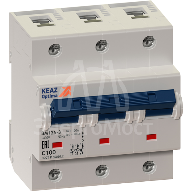 Выключатель автоматический модульный 3п C 80А 20кА OptiDin BM125-3C80-8ln-УХЛ3 КЭАЗ 138543