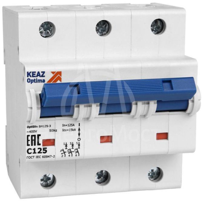 Выключатель автоматический модульный 3п C 80А 20кА OptiDin BM125-3C80-8ln-УХЛ3 КЭАЗ 138543