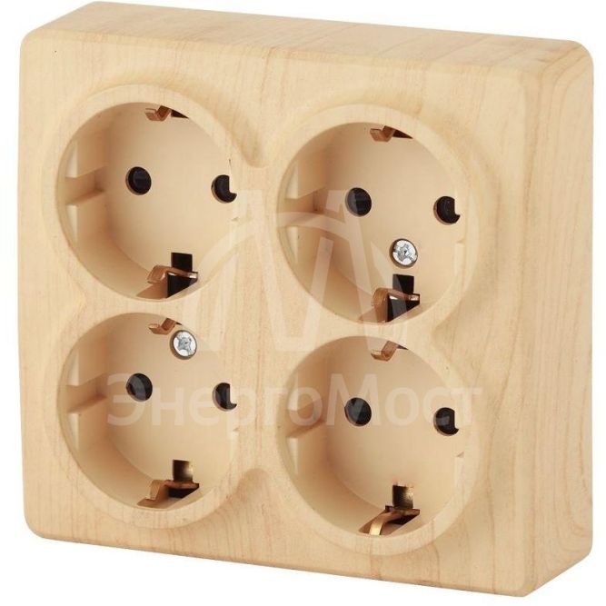 Розетка 4-м ОП Эра Эксперт 11-2211-11 16А IP20 16AX 250В 4х2P+E Schuko защ. шторки сосна Эра Б0020711