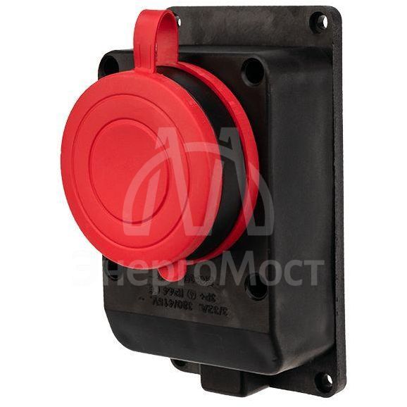 Розетка влагозащ. настенная с крышкой 3P+PE 32А IP44 черн. каучук Rexant 111-007