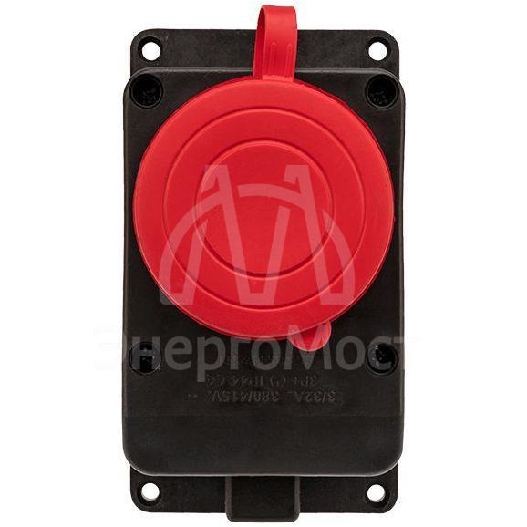 Розетка влагозащ. настенная с крышкой 3P+PE 32А IP44 черн. каучук Rexant 111-007