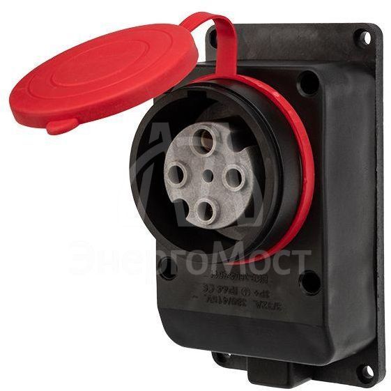 Розетка влагозащ. настенная с крышкой 3P+PE 32А IP44 черн. каучук Rexant 111-007