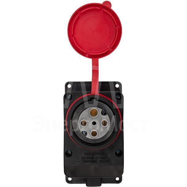 Розетка влагозащ. настенная с крышкой 3P+PE 32А IP44 черн. каучук Rexant 111-007