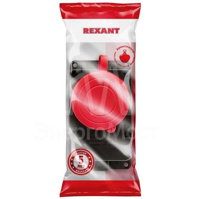 Розетка влагозащ. настенная с крышкой 3P+PE 32А IP44 черн. каучук Rexant 111-007
