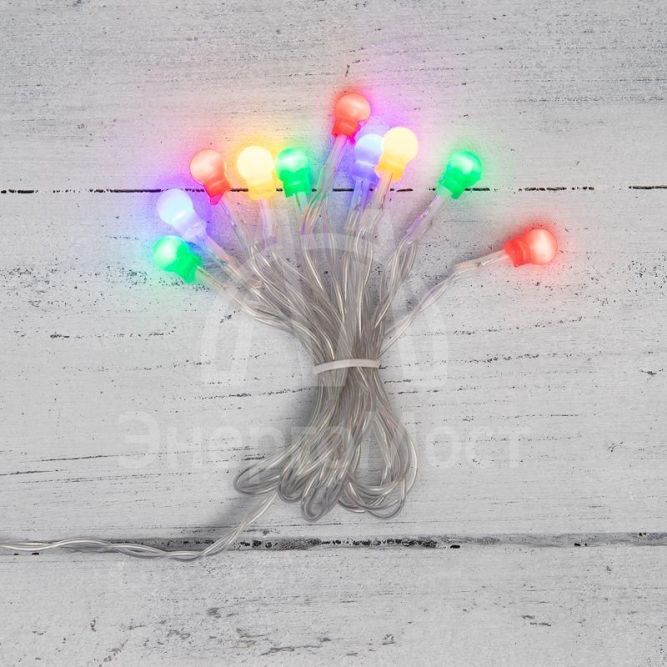Гирлянда светодиодная &amp;quot;Шарики&amp;quot; 1.5м 10LED мультиколор провод прозр. 2хAA (батарейки не в комплекте) Neon-Night 303-092