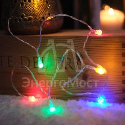 Гирлянда светодиодная &amp;quot;Шарики&amp;quot; 1.5м 10LED мультиколор провод прозр. 2хAA (батарейки не в комплекте) Neon-Night 303-092