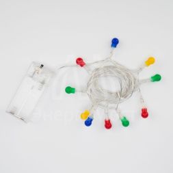 Гирлянда светодиодная &amp;quot;Шарики&amp;quot; 1.5м 10LED мультиколор провод прозр. 2хAA (батарейки не в комплекте) Neon-Night 303-092