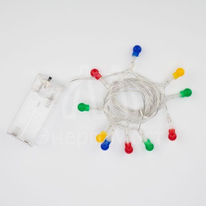 Гирлянда светодиодная &amp;quot;Шарики&amp;quot; 1.5м 10LED мультиколор провод прозр. 2хAA (батарейки не в комплекте) Neon-Night 303-092