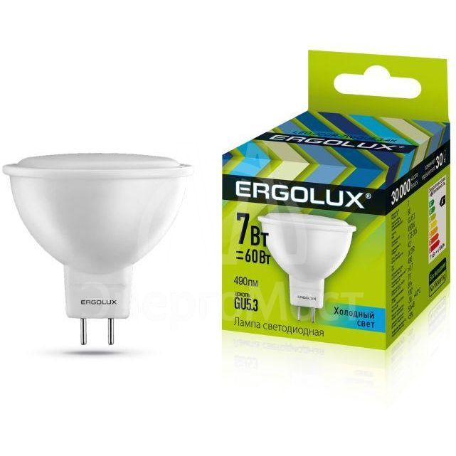 Лампа светодиодная LED-JCDR-7W-GU5.3-4500K JCDR 172-265В Ergolux 12159