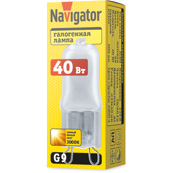 Лампа галогенная 94 232 JCD9 40Вт капсула G9 3000К 230В frost 2000h Navigator 94232