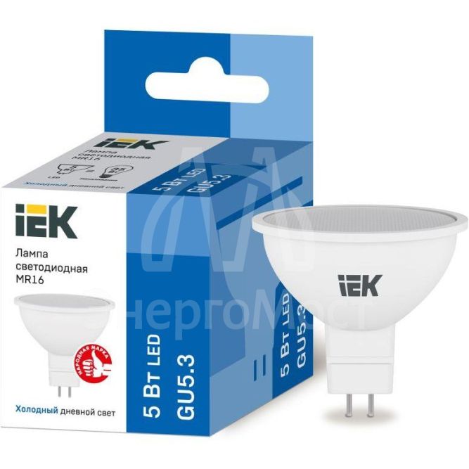 Лампа светодиодная ECO MR16 софит 5Вт 230В 6500К GU5.3 IEK LLE-MR16-5-230-65-GU5
