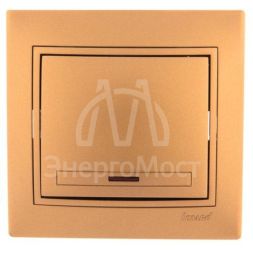 Выключатель 1-кл. СП Мира 10А IP20 с подсветкой со вставкой зол. метал. LEZARD 701-1313-111