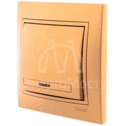 Выключатель 1-кл. СП Мира 10А IP20 с подсветкой со вставкой зол. метал. LEZARD 701-1313-111