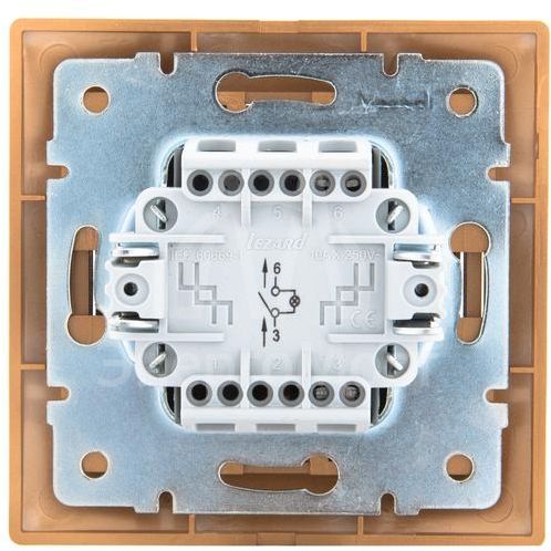 Выключатель 1-кл. СП Мира 10А IP20 с подсветкой со вставкой зол. метал. LEZARD 701-1313-111