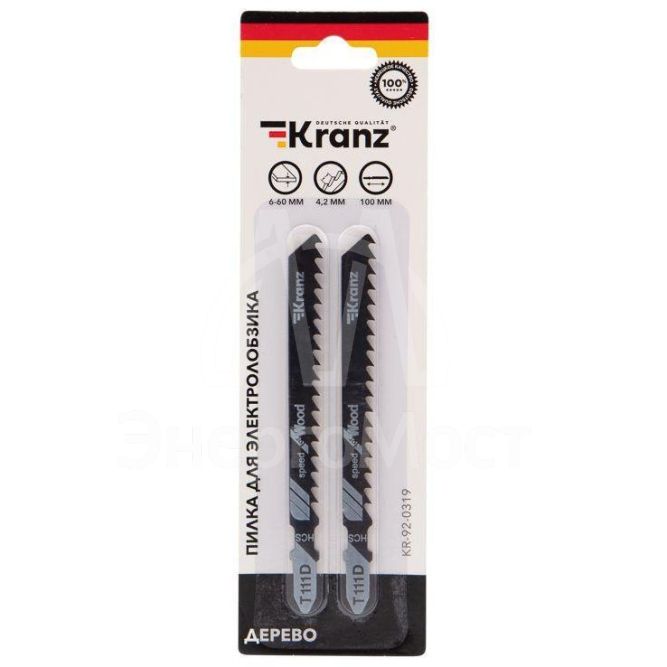 Пилка для электролобзика по дереву T111D 100мм 6 зубьев на дюйм 6-60мм (уп.2шт) Kranz KR-92-0319