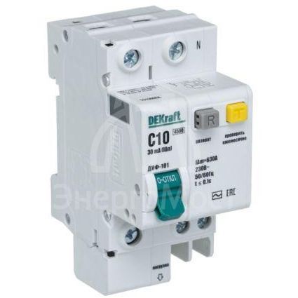 Выключатель автоматический дифференциального тока 2п (1P+N) C 10А 30мА тип AC ДИФ-101 со встроен. защит. от сверхтоков DEKraft 15156DEK