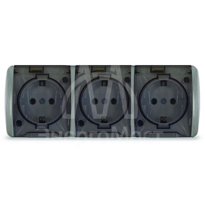 Розетка 3-м ОП Клио 16А IP54 с заземл. с прозр. крышкой сер. Universal К2235-Gr