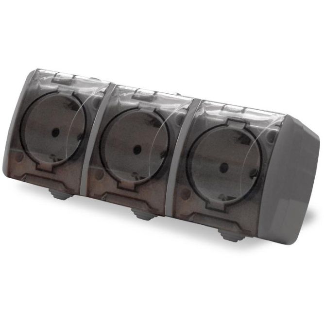 Розетка 3-м ОП Клио 16А IP54 с заземл. с прозр. крышкой сер. Universal К2235-Gr