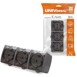 Розетка 3-м ОП Клио 16А IP54 с заземл. с прозр. крышкой сер. Universal К2235-Gr
