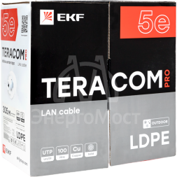 Кабель витая пара U/UTP кат.5E 4 пары 24 AWG solid внешн. LDPE черн. TERACOM PRO EKF TRP-5EUTP-04PE-BK-OUT3