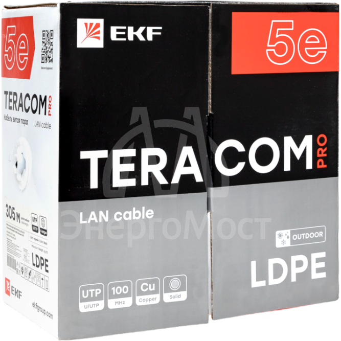 Кабель витая пара U/UTP кат.5E 4 пары 24 AWG solid внешн. LDPE черн. TERACOM PRO EKF TRP-5EUTP-04PE-BK-OUT3