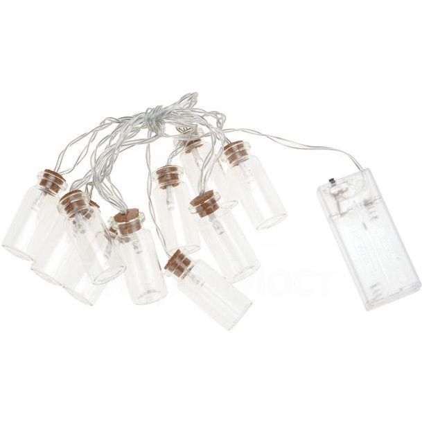 Гирлянда светодиодная &amp;quot;Баночки&amp;quot; 1.5м 10LED тепл. бел. провод прозр. 2хAA (батарейки не в комплекте) Neon-Night 303-096