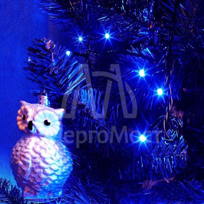 Гирлянда &amp;quot;ТВИНКЛ ЛАЙТ LED&amp;quot; (с контроллером 8 режимов) 15м 120LED 10Вт 220В IP20 син. провод темн.-зел. ПВХ NEON-NIGHT 303-053