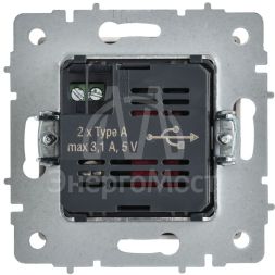 Розетка BRITE РЮ10-1-БрАБ USB A+A 3.1А механизм арктич. бел. IEK BR-U21-D31-K91