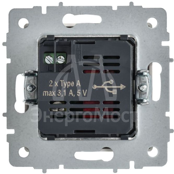 Розетка BRITE РЮ10-1-БрАБ USB A+A 3.1А механизм арктич. бел. IEK BR-U21-D31-K91