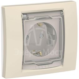 Розетка 1-м 2мод. Unica New 16А IP44 с заземл. защ. шторки с крышкой беж. SchE NU003744