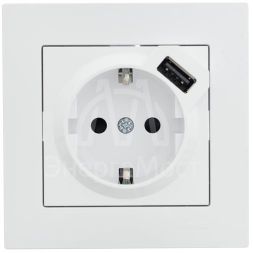 Розетка 1-м СП Vesna с заземл. с заряд. устройством USB механизм бел. LEZARD 742-0288-181